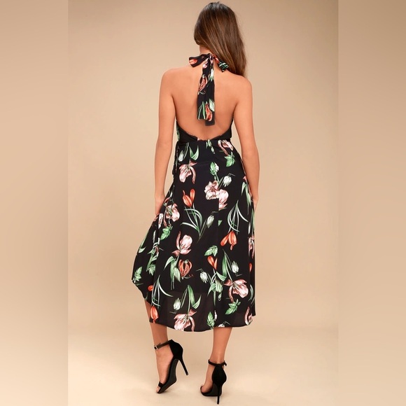 ASTR the Label Luciana Black Floral Print Wrap Midi Dress - Picture 3 of 5